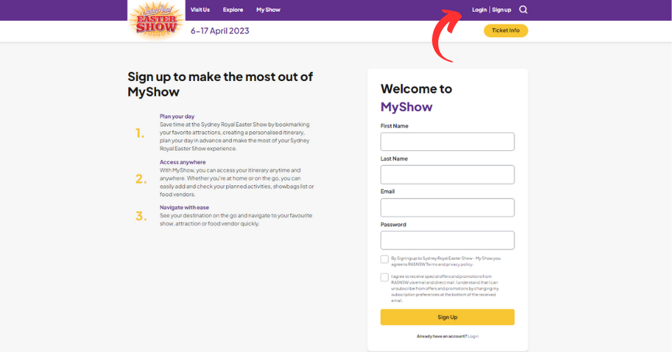 Screen shot of Sign Up form