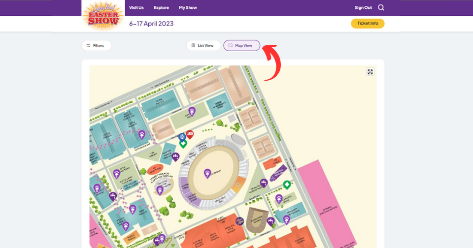 Screen shot of map with starred locations